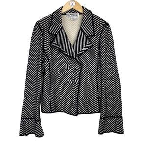 Carlisle Wool Cashmere Knit Blazer Sz M Herringbone Sweater Cardigan Black White
